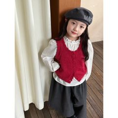 Áo Gile Len Dệt Kim Ngắn Ambbkids Cho Bé Gái - Phong Cách Thu Đông Hàn Quốc Ngọt Ngào, Nhiều Lớp, Size 90-150