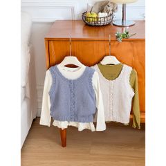 Áo Gile Len Dệt Kim Ngắn Ambbkids Cho Bé Gái - Phong Cách Thu Đông Hàn Quốc Ngọt Ngào, Nhiều Lớp, Size 90-150