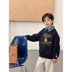 Áo Nỉ Thêu Họa Tiết Lót Lông Cừu Ấm Áp Cho Bé Trai - Phong Cách Siêu Ngầu Thời Trang Thu Đông 2025, Size 90-150