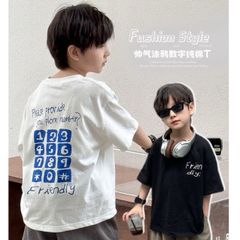 Áo Thun Ngắn Tay Có Chữ Bàn Phím Số Cotton Dáng Rộng Phong Cách Hàn Quốc Cho Bé Trai - Thời Trang Năng Động Hàng Ambbkids Chính Hãng