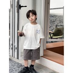 Áo Thun Ngắn Tay Có Chữ Bàn Phím Số Cotton Dáng Rộng Phong Cách Hàn Quốc Cho Bé Trai - Thời Trang Năng Động Hàng Ambbkids Chính Hãng