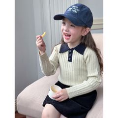 Áo Len Có Cổ Polo Màu Tương Phản Ambbkids - Áo Dáng Ôm Vừa Co Dãn, Thời Trang Thu Đông Cho Bé Trai Gái 2025