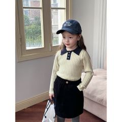 Áo Len Có Cổ Polo Màu Tương Phản Ambbkids - Áo Dáng Ôm Vừa Co Dãn, Thời Trang Thu Đông Cho Bé Trai Gái 2025