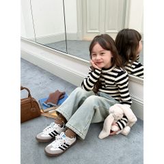 Áo Len Kẻ Ngang Dáng Ôm Cho Bé Gái Ambbkids 2024 - Phong Cách Thu Đông Dệt Kim Cao Cấp