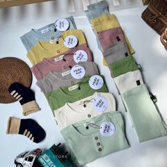 Bộ Đồ Dài Tay 3 Cúc Thun Gân MinkyMom Chính Hãng - Chất Liệu Cotton Mềm Mại, An Toàn Cho Bé, Phong Cách Thời Trang Trẻ Em