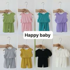Bộ Cộc Tay Ba Lỗ Thun Gân Happy Baby - Trang Phục Hè Dễ Thương Cho Bé Trai, Bé Gái, Chất Cotton Thoáng Mát, Không Bai, Không Phai