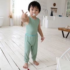 MINKYMOM 2023 Bộ Ba Lỗ Tăm Quần Dài Bo Gấu Co Dãn, Thấm Hút, Thoáng Mát Cho Bé Trai Gái - Trang Phục Hè Đáng Yêu