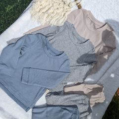 Bộ Đồ Thun Gân Bé Trai/Gái Peekaboo - Chất Liệu Cotton Mềm Mại, Phong Cách Hàn Quốc Dễ Thương, Thoáng Mát Cho Mùa Thu Đông