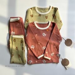 Bộ Đồ Dài Tay Phong Cách Hàn Quốc Cho Bé Trai Gái - Bộ Quần Áo Mặc Nhà Đi Học Thu Đông Chất Cotton Cao Cấp
