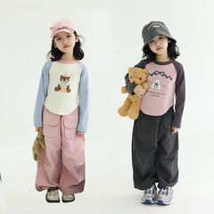 Hàng mới về [2024] Áo Thun Dài Tay Phối Màu In Hình Gấu Dễ Thương, Ngọt Ngào Cho Bé Gái Phong Cách Hàn Quốc Thu Đông