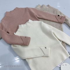 [Ảnh thật]-Áo Len Cổ 3 Phân, Lật Gấu Tay Điệu Đà Dáng Ôm Co Dãn Mềm Mại Cho Bé Gái Phong Cách Thu Đông Hàn Quốc 2024
