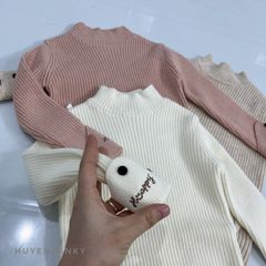 [Ảnh thật]-Áo Len Cổ 3 Phân, Lật Gấu Tay Điệu Đà Dáng Ôm Co Dãn Mềm Mại Cho Bé Gái Phong Cách Thu Đông Hàn Quốc 2024