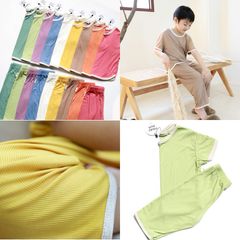 Bộ Quần Áo Thun Tăm Nhẹ Mát Thái Lan Phong Cách Nhật Bản Cho Bé - Dài Tay Cộc, Chống Muỗi, Dáng Rộng, Mùa Hè 2024
