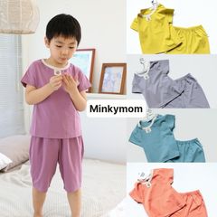 Bộ Cộc Cotton Lạnh MINKYMOM 2023 - Quần Lửng Thoáng Mát Cho Bé Ngày Hè, Dành Cho Bé Đi Học, Siêu Thoải Mái, Hút Ẩm Tốt
