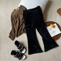 Ambbkids 2024-Quần Dài Nhung Lót Lông Ống Loe, Ống Vảy Siêu Ấm Mềm Mại Phong Cách Sành Điệu Cho Bé Gái Thu Đông 2024