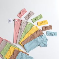 Bộ Cộc Thun Tăm Cạp Cao Kèm Turban Cho Bé Gái - Thời Trang Hè 2023, Vải Cotton Mềm Mại, Dễ Thương, An Toàn Cho Bé
