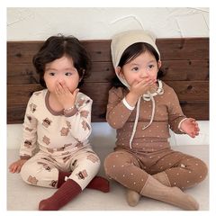 Bộ Đồ Ngủ Dài Tay Cotton 280g Không Đường Gân Họa Tiết Dễ Thương Cho Bé Trai Bé Gái - Phong Cách Hàn Quốc