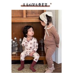Bộ Đồ Ngủ Dài Tay Cotton 280g Không Đường Gân Họa Tiết Dễ Thương Cho Bé Trai Bé Gái - Phong Cách Hàn Quốc