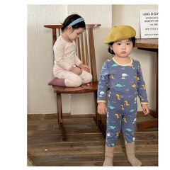 Bộ Đồ Ngủ Dài Tay Cotton 280g Không Đường Gân Họa Tiết Dễ Thương Cho Bé Trai Bé Gái - Phong Cách Hàn Quốc