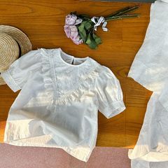 Áo Ren Sơ Mi Ngắn Tay Dễ Thương & Chân Váy Xếp Ly Cho Bé Gái - Thời Trang Mùa Hè Hàng Ambbkids Quảng Châu