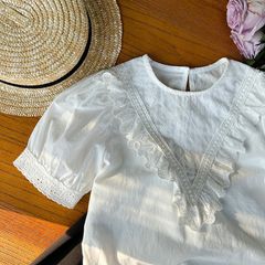Áo Ren Sơ Mi Ngắn Tay Dễ Thương & Chân Váy Xếp Ly Cho Bé Gái - Thời Trang Mùa Hè Hàng Ambbkids Quảng Châu