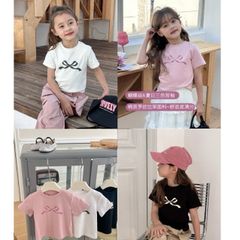 Áo Thun Ngắn Tay Hình Nơ Dễ Thương Cho Bé Gái - Phong Cách Hàn Quốc, Cotton Mềm Mịn, Hàng Ambbkids, Size 90-150cm