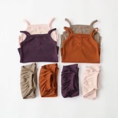 Bộ Hai Dây Wawa Cotton Tổ Ong Cao Cấp Cho Bé Gái - Thời Trang Dễ Thương, Chất Liệu Mềm Mịn, Nhiều Màu Sắc, Size 80-120