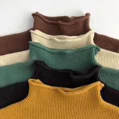 Áo Len Cổ Cao Viền Cuộn Phong Cách Hàn Quốc Thời Thượng Cho Bé Trai, Bé Gái - Áo Dệt Kim Ôm Mặc Thu Đông 2024