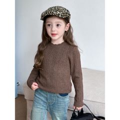 Áo Len Mỏng Cổ Ren Cho Bé Gái - Phong Cách Hàn Quốc Thu Đông 2024, Size 90-150, Dáng Ôm Co Dãn Mềm Mại