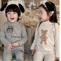Linanxi-Bộ Đồ Dài Tay Cổ Tròn Kín Giữ Ấm Cổ, Giữ Nhiệt Vùng Bụng Hoạ Tiết Dễ Thương Cho Bé Trai Bé Gái Thu Đông 2024