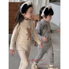 Linanxi-Bộ Đồ Dài Tay Cổ Tròn Kín Giữ Ấm Cổ, Giữ Nhiệt Vùng Bụng Hoạ Tiết Dễ Thương Cho Bé Trai Bé Gái Thu Đông 2024