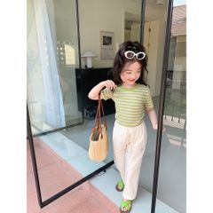 Áo Thun Ngắn Tay Kẻ Ngang Dễ Thương Cho Bé Gái 2-8 Tuổi - Chất Liệu Cotton Mềm Mại - Thời Trang Ambbkids Sành Điệu
