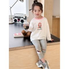 Áo Thun Dài Tay In Hoạt Hình Dễ Thương Cho Bé Gái Phong Cách Hàn Quốc - Thời Trang Thu Đông 2024, Size 90-150