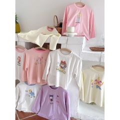 Áo Thun Dài Tay In Hoạt Hình Dễ Thương Cho Bé Gái Phong Cách Hàn Quốc - Thời Trang Thu Đông 2024, Size 90-150