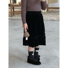 Chân Váy Nhung Dài Tiểu Thư Xếp Ly Phong Cách Hàn Quốc Cho Bé Gái - Thời Trang Thu Đông 2024, Size 90-150