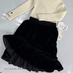 Chân Váy Nhung Dài Tiểu Thư Xếp Ly Phong Cách Hàn Quốc Cho Bé Gái - Thời Trang Thu Đông 2024, Size 90-150