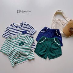 Đồ Bộ Cộc Tay Kẻ Nắp Túi Cho Bé Trai - Thời Trang Thiết Kế Cao Cấp Cho Bé 1-6 Tuổi, Thoáng Mát Mùa Hè