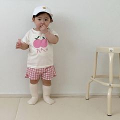 2023 Bộ Cộc Hoa Quả Phối Quần Kẻ Caro Phong Cách Hàn Quốc Cực Xinh Cho Bé Trai Bé Gái