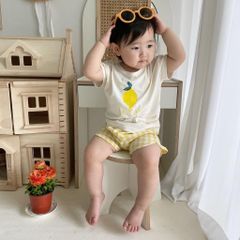 2023 Bộ Cộc Hoa Quả Phối Quần Kẻ Caro Phong Cách Hàn Quốc Cực Xinh Cho Bé Trai Bé Gái