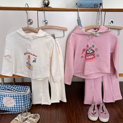 Bộ Quần Áo Thu Đông Có Mũ và Quần Loe Xẻ Giữa Phong Cách Sành Điệu Cho Bé Gái - Thời Trang Trẻ Em Xinh Xắn
