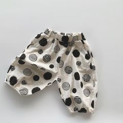 Quần Lửng Hoạ Tiết Cotton Mùa Hè 2023 Cá Tính Cho Bé Trai và Bé Gái Cotton Xược Mỏng In Sóng Chấm Bi Quần Dài Hàn Quốc