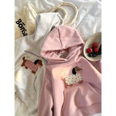 Ambbkids-Áo Khoác Nỉ Hoodi Lót Lông Hoạt Hình Có Mũ Trùm Đầu Phong Cách Dễ Thương Cho Bé Gái Thu Đông 2024