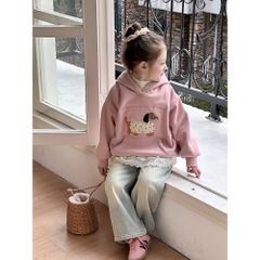 Ambbkids-Áo Khoác Nỉ Hoodi Lót Lông Hoạt Hình Có Mũ Trùm Đầu Phong Cách Dễ Thương Cho Bé Gái Thu Đông 2024