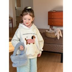 Ambbkids-Áo Khoác Nỉ Hoodi Lót Lông Hoạt Hình Có Mũ Trùm Đầu Phong Cách Dễ Thương Cho Bé Gái Thu Đông 2024
