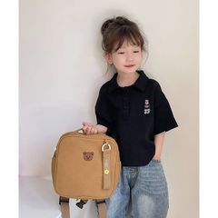 Ba Lô Vải Thêu Gấu Dễ Thương Cho Bé Mẫu Giáo - Phong Cách Hàn Quốc, Chống Tụt Quai Trước Ngực, Dành Cho Bé Trai và Bé Gái