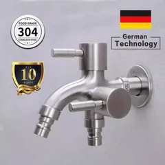 Vòi Nước Đôi Inox 304 Gắn Tường - 1 Đầu Vào 2 Đầu Ra, Chống Gỉ, Dùng Cho Máy Giặt và Thiết Bị Nhà Bếp