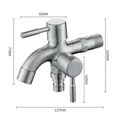 Vòi Nước Đôi Inox 304 Gắn Tường - 1 Đầu Vào 2 Đầu Ra, Chống Gỉ, Dùng Cho Máy Giặt và Thiết Bị Nhà Bếp