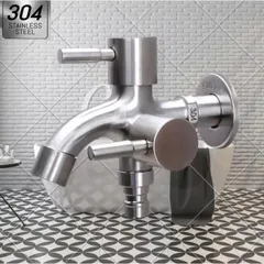 Vòi Nước Đôi Inox 304 Gắn Tường - 1 Đầu Vào 2 Đầu Ra, Chống Gỉ, Dùng Cho Máy Giặt và Thiết Bị Nhà Bếp