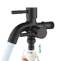 Vòi Nước Đôi Inox 304 Màu Đen Cao Cấp – Thiết Kế Một Đầu Vào Hai Đầu Ra, Dùng Cho Máy Giặt và Thiết Bị Khác