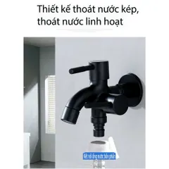Vòi Nước Đôi Inox 304 Màu Đen Cao Cấp – Thiết Kế Một Đầu Vào Hai Đầu Ra, Dùng Cho Máy Giặt và Thiết Bị Khác